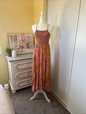 Free People Floral Maxi Sundress in Pink and Olive